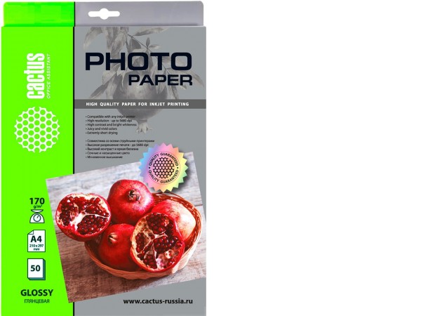 Фотобумага CACTUS Глянцевая A4 170 г/м2 50 листов CS-GA417050