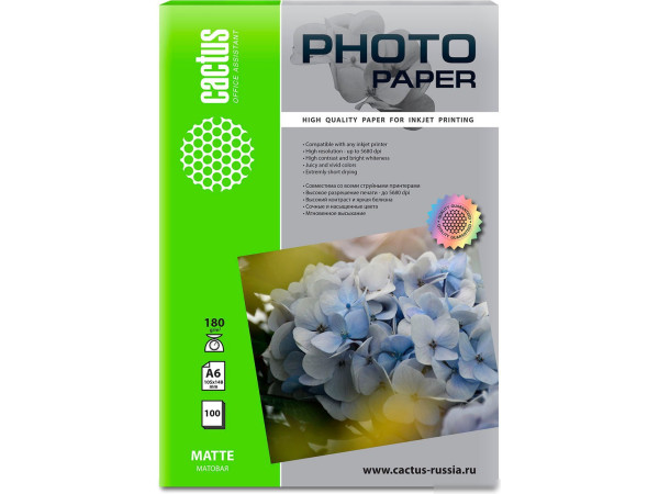 Фотобумага CACTUS Матовая A6 10x15 180 г/м2 100 листов CS-MA6180100
