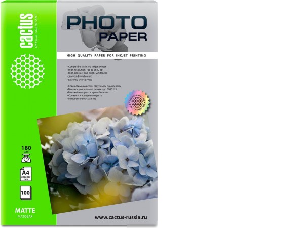 Фотобумага CACTUS Матовая A4 180 г/м2 100 листов CS-MA4180100