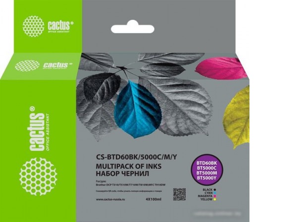 Чернила CACTUS CS-BTD60BK-5000M-C-Y (4x100 мл)