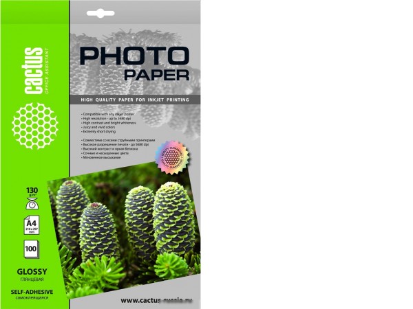 Самоклеящаяся бумага CACTUS Глянцевая A4 130 г/м2 100 л CS-GSA4130100