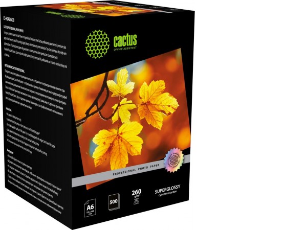 Фотобумага CACTUS суперглянцевая A6 260г/м2 500 л Prof CS-HGA6260500