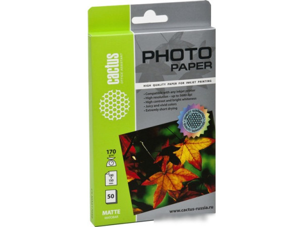 Фотобумага CACTUS Матовая 10х15 170 г/кв.м. 50 листов(CS-MA617050)