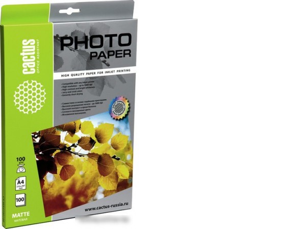 Фотобумага CACTUS Матовая A4 100 г/кв.м. 100 листов(CS-MA4100100)