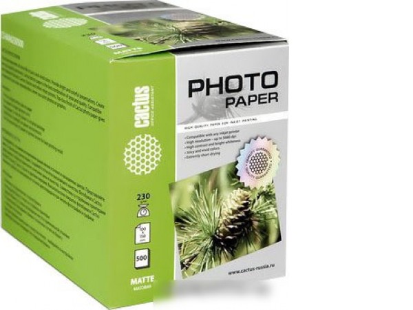 Фотобумага CACTUS Матовая 10х15 200 г/кв.м. 500 листов(CS-MA6200500)