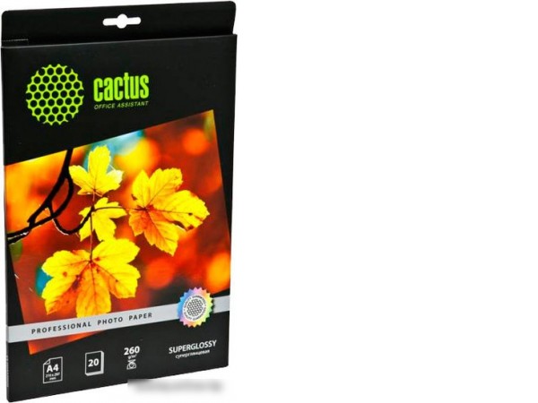 Фотобумага CACTUS Суперглянцевая А4 260 г/м2 20 листов (CS-HGA426020)