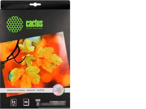 Фотобумага CACTUS Суперглянцевая А4 260 г/м2 50 листов (CS-HGA426050)