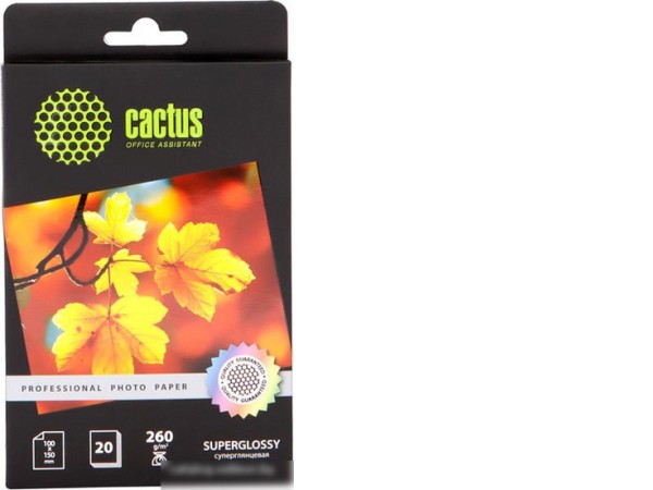 Фотобумага CACTUS Суперглянцевая A6 260 г/кв.м. 20 листов (CS-HGA626020)