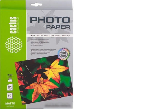 Фотобумага CACTUS Матовая A4 230 г/кв.м. 50 листов(CS-MA423050)