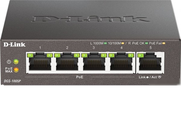 Неуправляемый коммутатор D-Link DGS-1005P/B3A