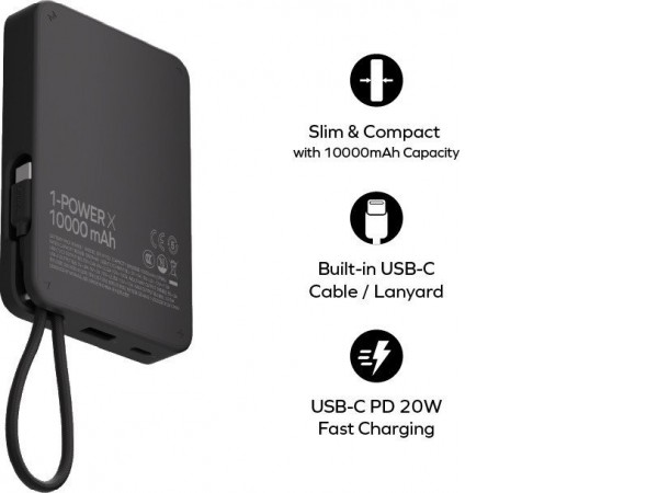 Внешний аккумулятор Momax 1-Power X Built-in USB-C IP152 10000mAh (черный)