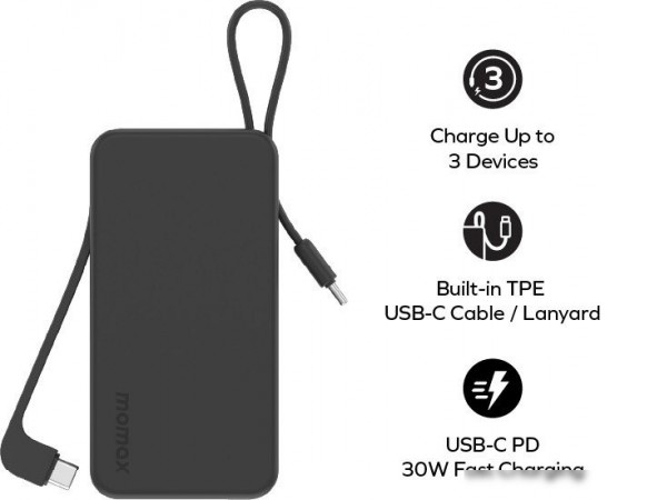 Внешний аккумулятор Momax 1-Power Vital+ Built-In USB-C IP138 10000mAh (черный)