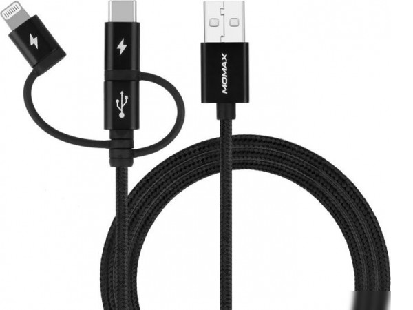 Кабель Momax DX1D OneLink 3-in-1 USB Type-A - Lightning/microUSB/USB Type-C (1 м, черный)