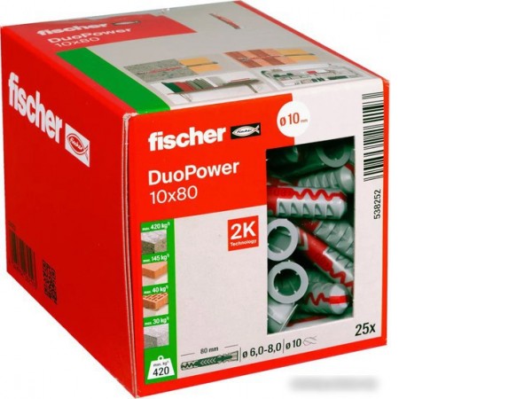 Дюбель универсальный Fischer DuoPower 10 x 80 538252 (25 шт)