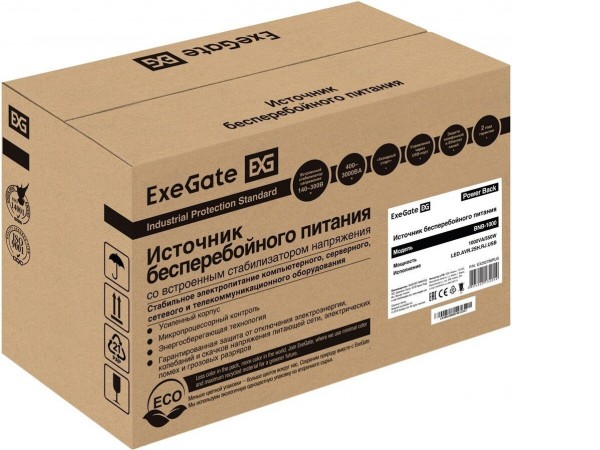 Источник бесперебойного питания ExeGate Power Back BNB-1000.LED.AVR.2SH.RJ.USB