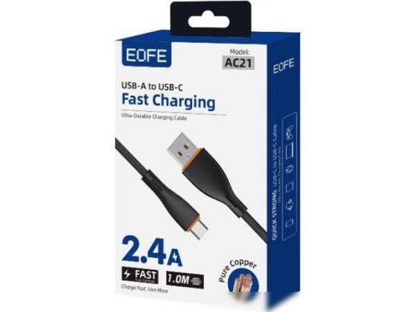 Кабель EOFE AC21 USB Type-A - USB Type-C (1 м, черный)