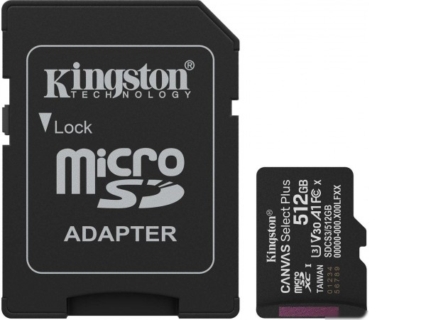 Карта памяти Kingston Canvas Select Plus microSDXC 512GB SDCS3/512GB (с адаптером)