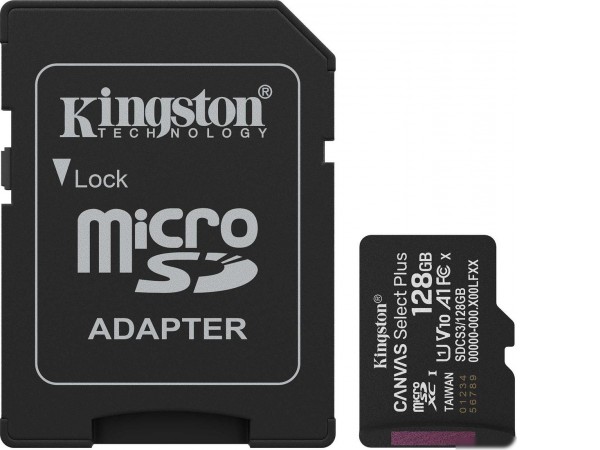 Карта памяти Kingston Canvas Select Plus microSDXC 128GB SDCS3/128GB (с адаптером)